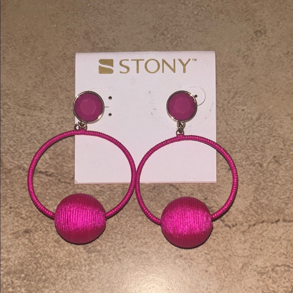 Pink Geometric Hoop Earrings with Metallic Bead